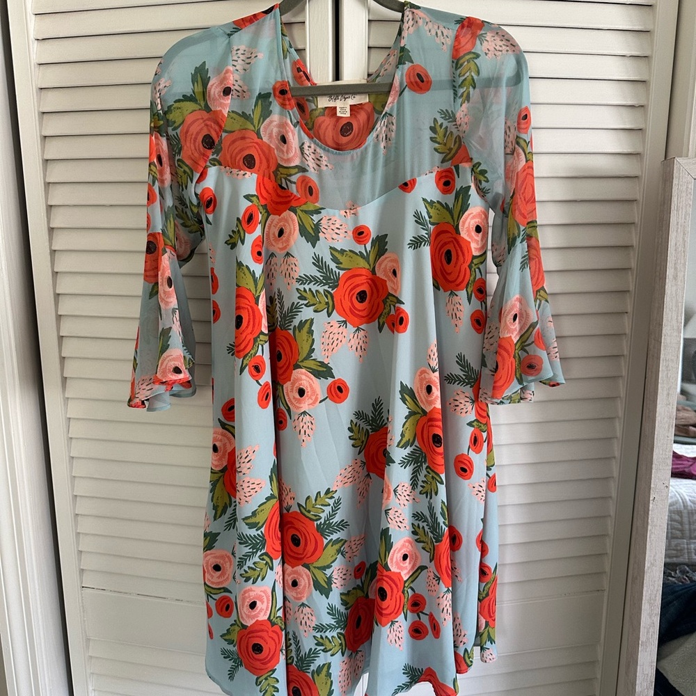 Paper crown x Rifle Paper co Longsleeve Dress Anthropologie size small